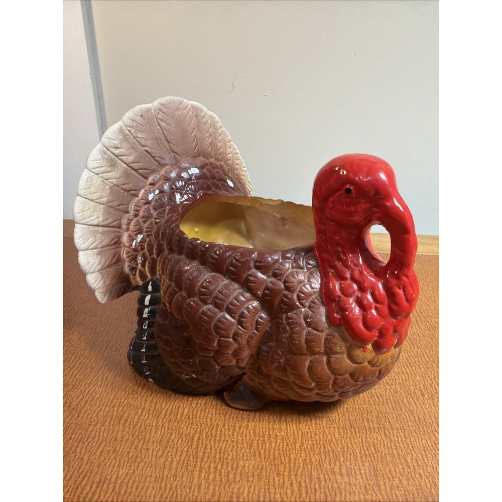 Vtg MCM Ceramic Thanksgiving Turkey Planter Centerpiece